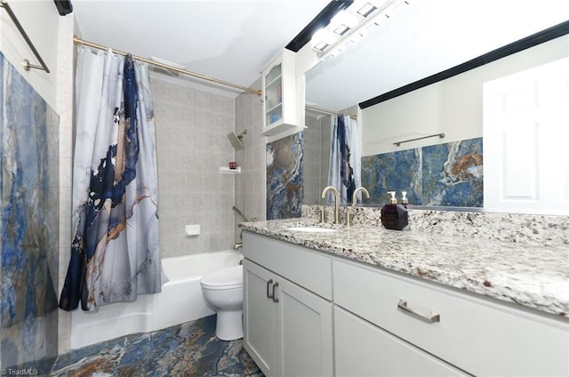 1449 NC Highway 150, Summerfield, NC 27358 - bathroom featuring vanity, shower / bathtub combination with curtain, and toilet