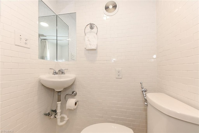 1449 NC Highway 150, Summerfield, NC 27358 - bathroom with tile walls, toilet, and a shower with curtain