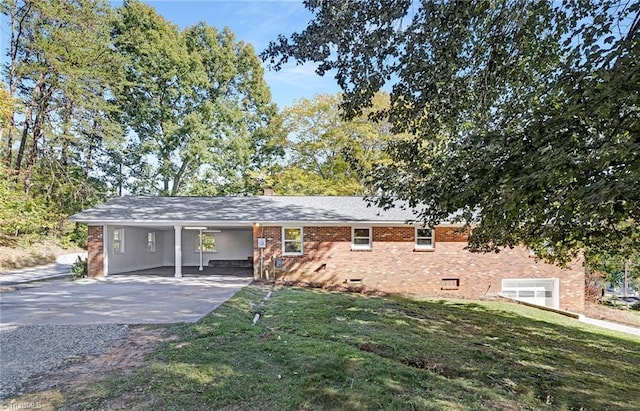 4420 Chebar Dr, Pfafftown, NC 27040 - single story home featuring asphalt driveway, a carport, a front yard, and brick siding