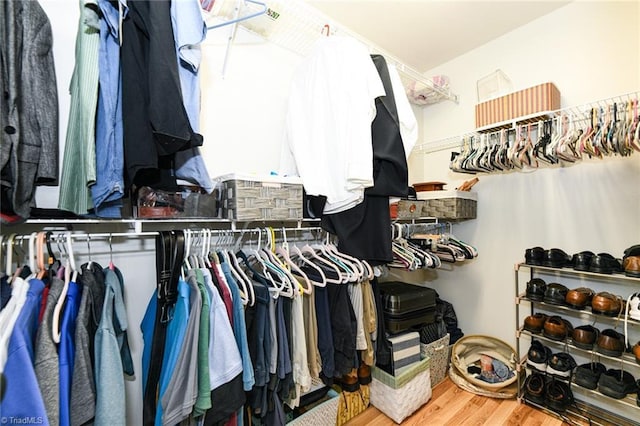 walk in closet featuring wood finished floors