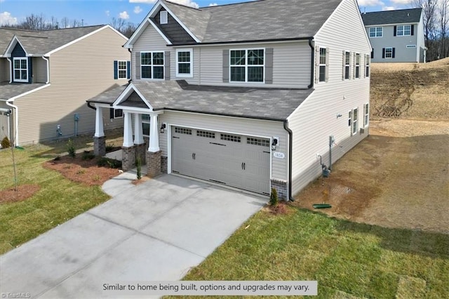 4095 Stallion St Lot 19, High Point, NC 27262 - view of front of house featuring a garage, roof with shingles, concrete driveway, and a front lawn