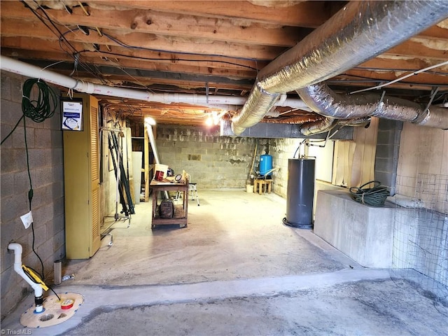 unfinished basement with water heater