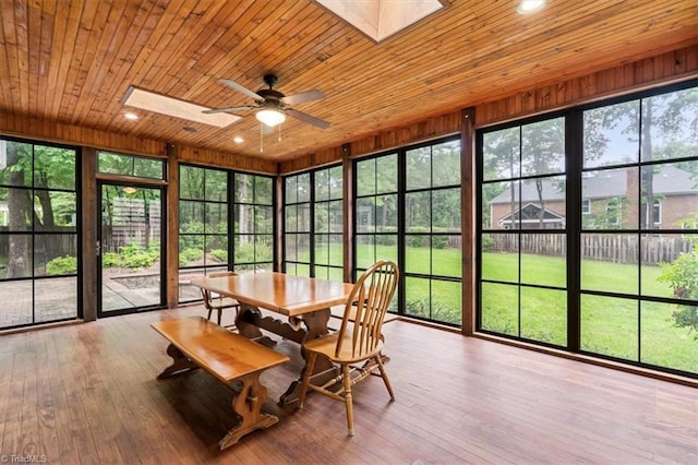 6 Yardarm Ct, Greensboro, NC 27455 - sunroom featuring a skylight, wooden ceiling, and hardwood / wood-style floors