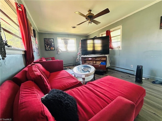 925 S Franklin Rd, Mount Airy, NC 27030 - living area with crown molding, ceiling fan, and baseboard heating