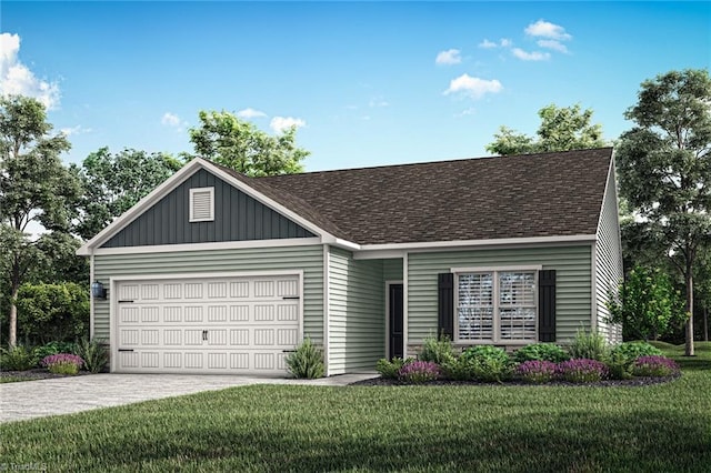 view of front facade featuring a front lawn and a garage