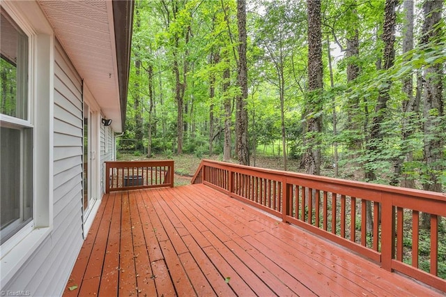 deck with a wooded view