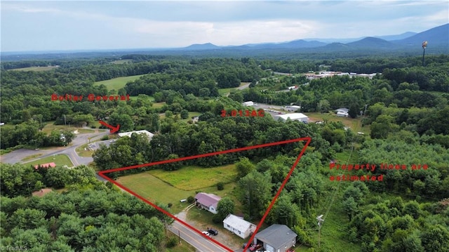 birds eye view of property featuring a mountain view