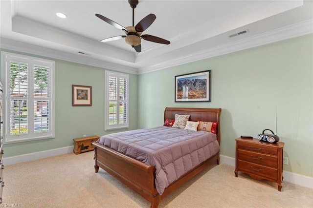 5584 Foxgate Cir, Winston-Salem, NC 27106 - bedroom featuring crown molding, carpet flooring, a tray ceiling, baseboards, and recessed lighting
