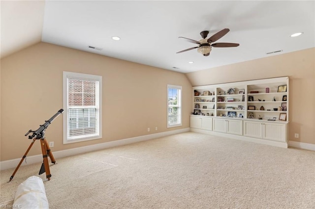 5584 Foxgate Cir, Winston-Salem, NC 27106 - carpeted spare room featuring lofted ceiling, a ceiling fan, baseboards, and recessed lighting