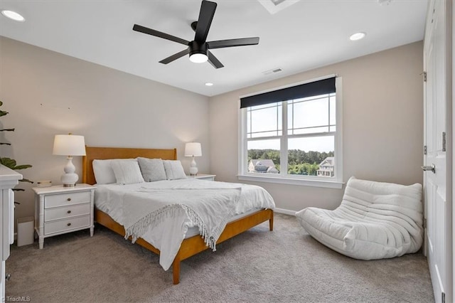 6605 Hedgerow Ct, Summerfield, NC 27358 - carpeted bedroom featuring recessed lighting, ceiling fan, and baseboards