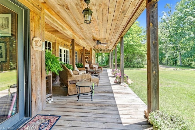 1215 Single Tree Rd, Westfield, NC 27016 - wooden terrace with a yard and ceiling fan