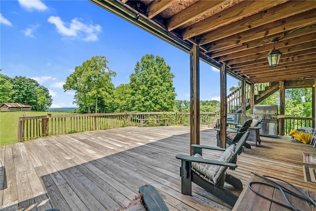1215 Single Tree Rd, Westfield, NC 27016 - wooden terrace featuring a grill and stairway