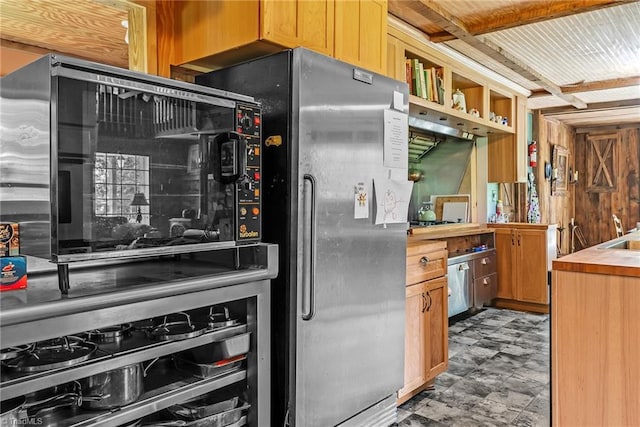 1215 Single Tree Rd, Westfield, NC 27016 - kitchen with wooden counters and freestanding refrigerator