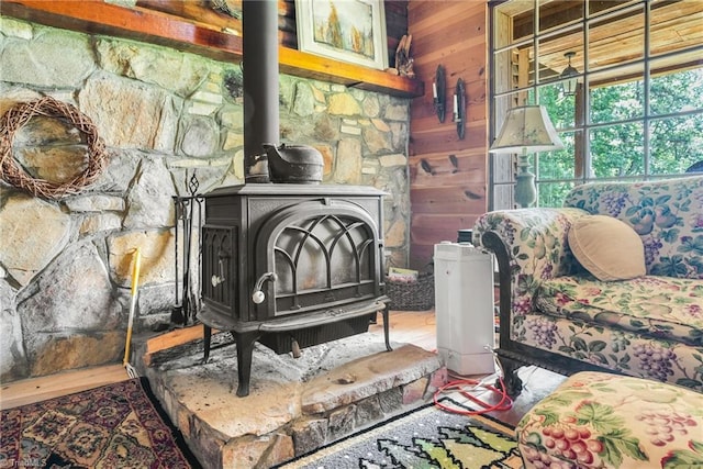 1215 Single Tree Rd, Westfield, NC 27016 - detailed view of a wood stove and wood walls