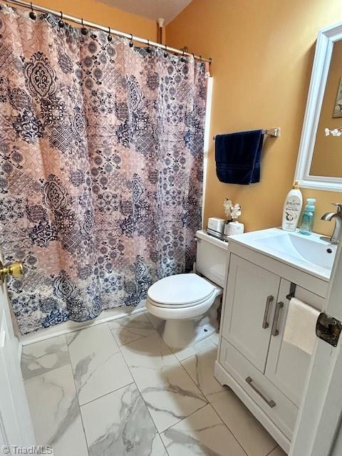 1320 Little Gate Dr, Asheboro, NC 27205 - bathroom featuring vanity, marble finish flooring, and curtained shower