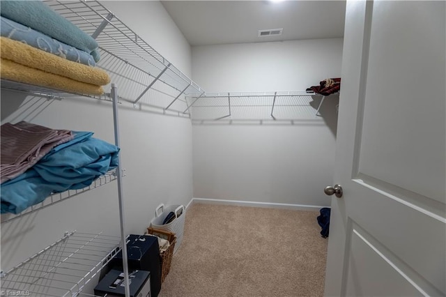 walk in closet featuring carpet and visible vents