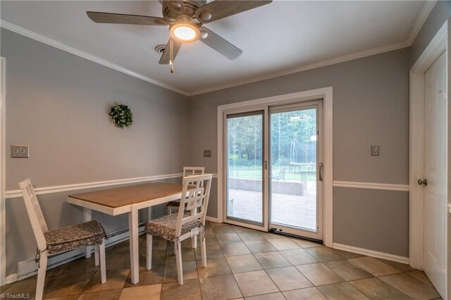 4905 Deer Pointe Ct, Greensboro, NC 27406 - dining space featuring a ceiling fan, crown molding, and light tile patterned floors
