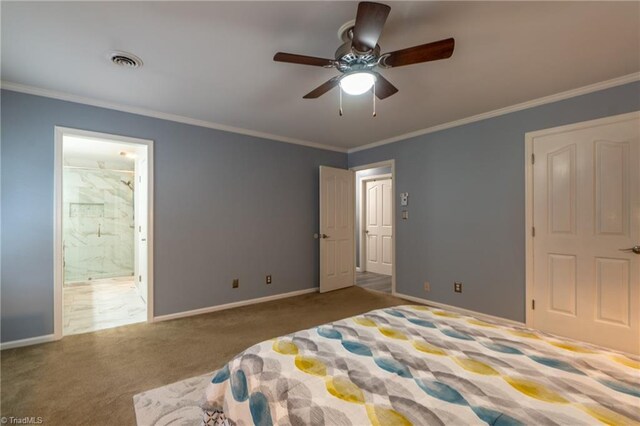 4905 Deer Pointe Ct, Greensboro, NC 27406 - bedroom featuring baseboards, carpet flooring, visible vents, and crown molding