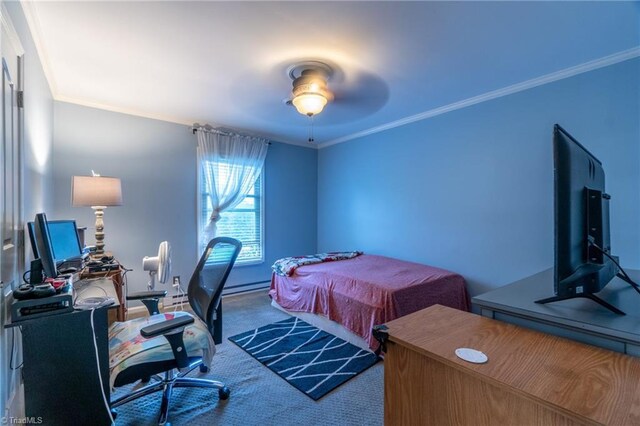 4905 Deer Pointe Ct, Greensboro, NC 27406 - bedroom featuring baseboard heating, carpet, and crown molding