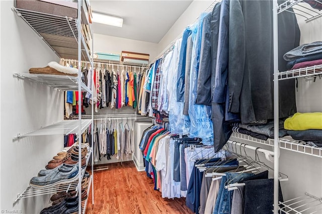 walk in closet with hardwood / wood-style flooring