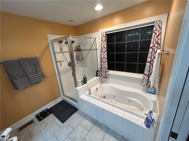 bathroom featuring plus walk in shower