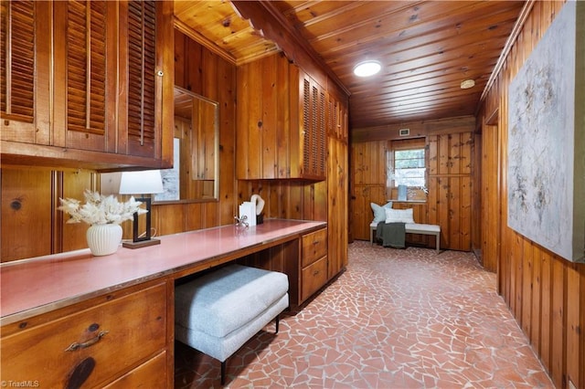 252 Lucerne Ln NW, Winston-Salem, NC 27104 - office featuring built in desk, wood walls, and wood ceiling