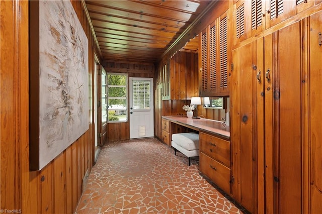 252 Lucerne Ln NW, Winston-Salem, NC 27104 - unfurnished office with wood walls, wood ceiling, and stone floors