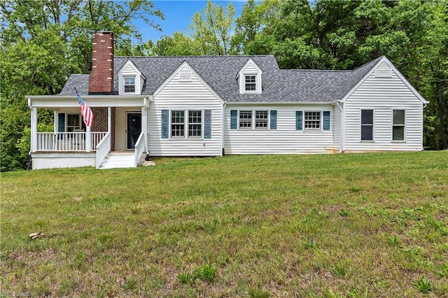 2226/2234 NC-268, Pilot Mountain, NC 27041 - cape cod house featuring covered porch, a chimney, a front yard, and roof with shingles