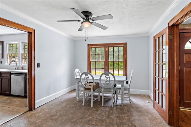 2226/2234 NC-268, Pilot Mountain, NC 27041 - dining space with baseboards, a ceiling fan, and crown molding