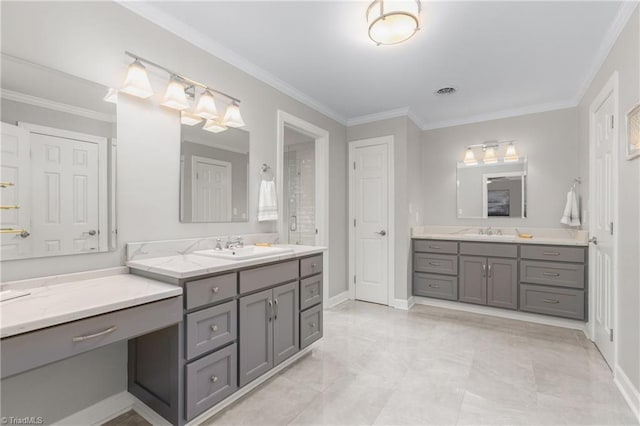 bathroom featuring vanity and crown molding