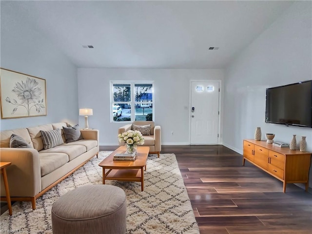 living room with dark wood-type flooring