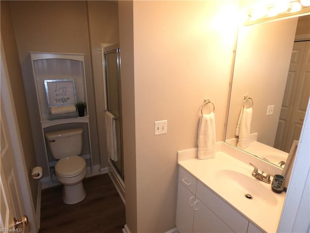 3982 Westridge Meadow Cir, Clemmons, NC 27012 - full bath with toilet, vanity, wood finished floors, and a shower stall