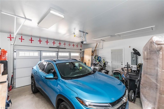 garage with a garage door opener