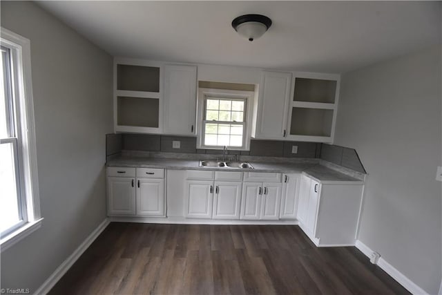 kitchen featuring white cabinets, dark hardwood / wood-style flooring, and sink