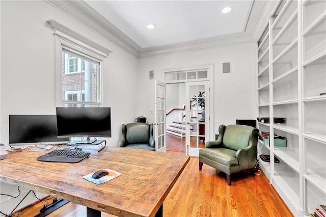 3940 Beechridge Rd, Winston-Salem, NC 27106 - office area with crown molding, wood finished floors, and recessed lighting