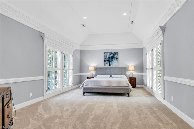 3940 Beechridge Rd, Winston-Salem, NC 27106 - bedroom with carpet, multiple windows, vaulted ceiling, and baseboards