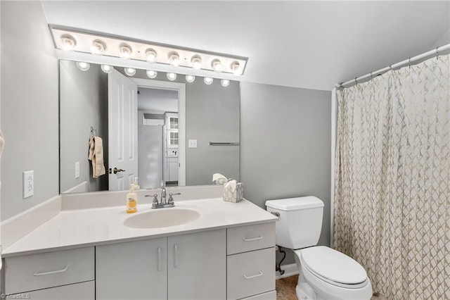 3940 Beechridge Rd, Winston-Salem, NC 27106 - bathroom with toilet, vanity, and a shower with shower curtain
