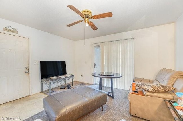 living room with ceiling fan