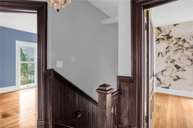 stairs with wood-type flooring