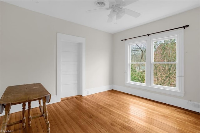 empty room with ceiling fan and hardwood / wood-style floors