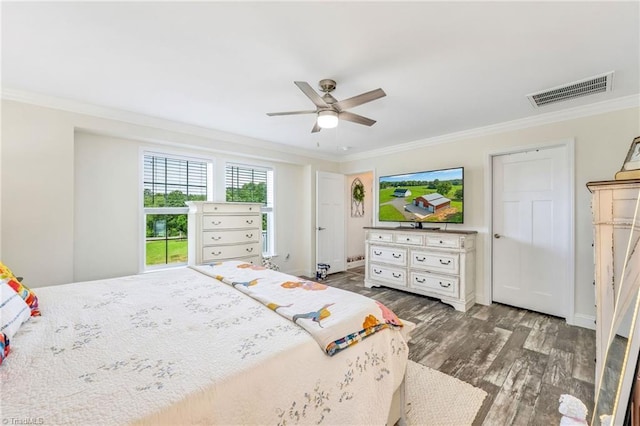 214 Mining Ridge Church Rd, Elkin, NC 28621 - bedroom with ornamental molding, wood finished floors, and ceiling fan