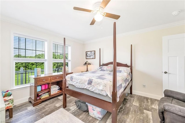 214 Mining Ridge Church Rd, Elkin, NC 28621 - bedroom with multiple windows, crown molding, wood finished floors, and a ceiling fan