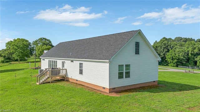 214 Mining Ridge Church Rd, Elkin, NC 28621 - back of property featuring crawl space, a lawn, and roof with shingles