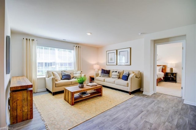 living room with light hardwood / wood-style flooring