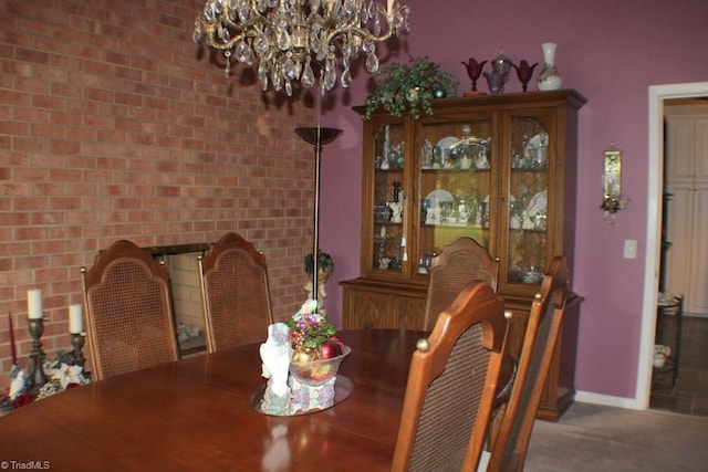 dining area with brick wall