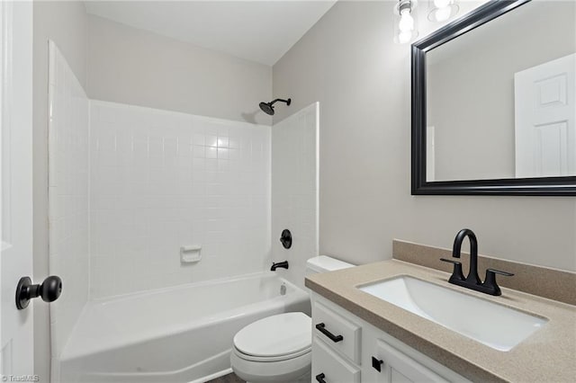 full bathroom with shower / bath combination, vanity, and toilet