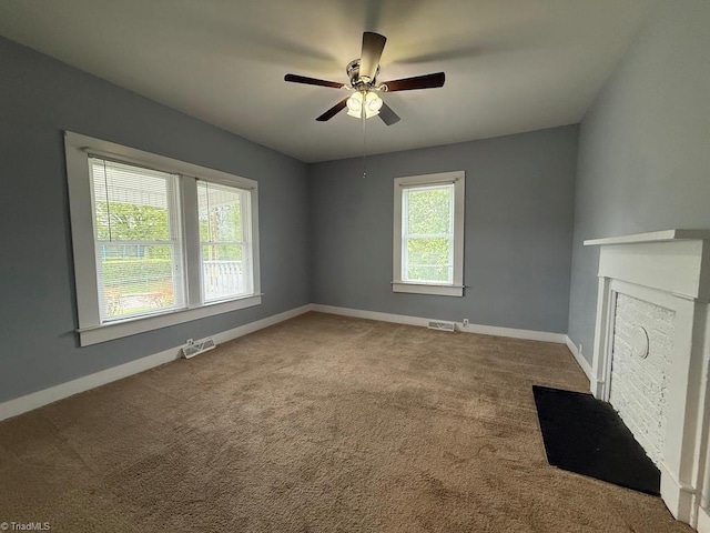 446 Durham St, Mount Airy, NC 27030 - unfurnished living room featuring carpet, a ceiling fan, and baseboards