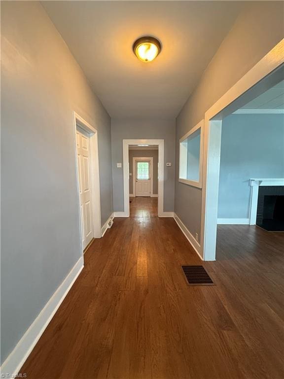 446 Durham St, Mount Airy, NC 27030 - hallway with dark wood-style floors and baseboards
