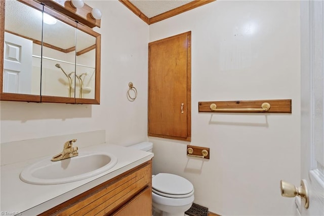 1553 Carson Rd, Pilot Mountain, NC 27041 - full bathroom featuring crown molding, toilet, vanity, and a shower
