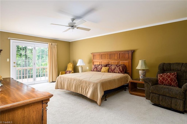 102 Shawnee Cir, Lexington, NC 27295 - bedroom with access to outside, light colored carpet, crown molding, and a ceiling fan